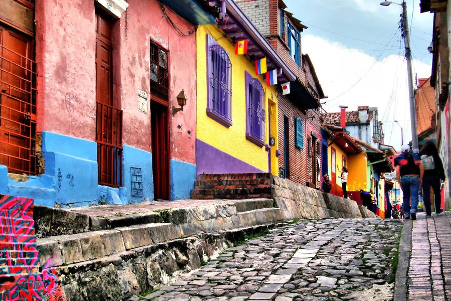 A colourful street in La Candelaria, Bogotá's historic centre